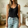 Damen Strick-Tanktop Ärmellos V-Ausschnitt Leicht Lockerer Schnitt Pullover Sommer Strand Freizeit Camisole für den täglichen Gebrauch