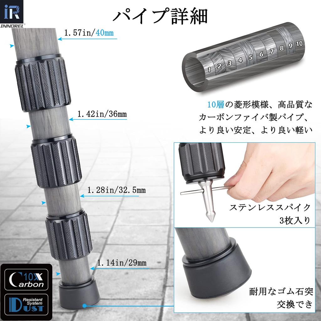 INNOREL RT90CG Camera Carbon Fiber Professional Green Camouflage Extra Large Tripod 40kg Load Telescopic Pipe 75mm Ball Leg Warmers Ideal for Snowy