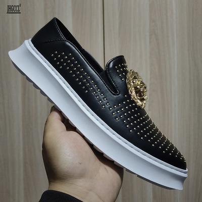 Herren Freizeitschuhe Leder Design hochwertige Freizeitschuhe, genietete Schuhe mit weicher Sohle, multifunktionale Slipper A26