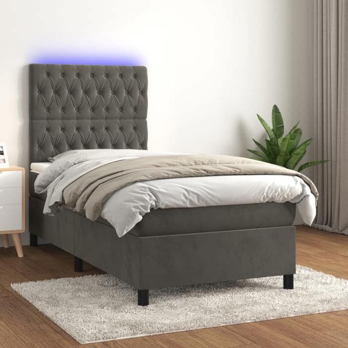 VidaXL Slat Bed Base with Mattress and LED, Upholstered Bed, Single Bed, Adult Bed for Interior Bedroom, 3136282