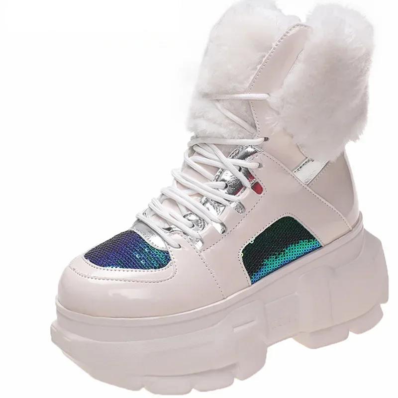 Winter Women's Snow Boots Ankle Boots with Fur Warm High Boots Outdoor Plush Shoes New Anti-skid Chunky Leather Sneakers