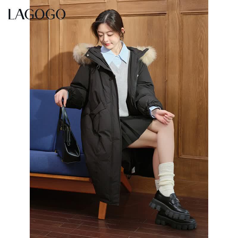 LAGOGO Women s Long Hooded Down Jacket S