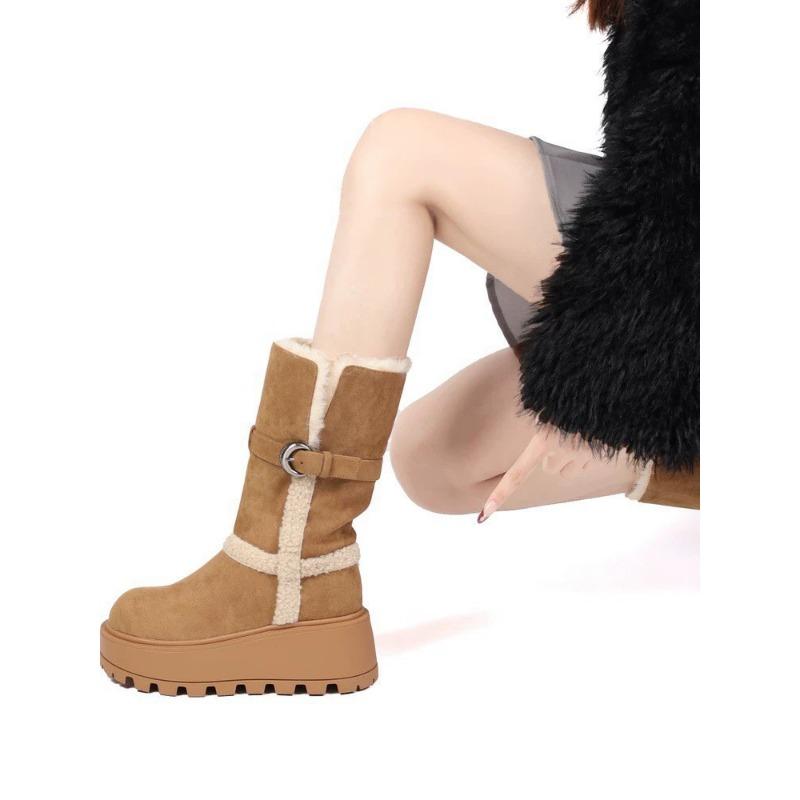 Women's large size padded thickened winter warm fur one snow boots padded lining ankle boots non-slip hiking sports cotton boots
