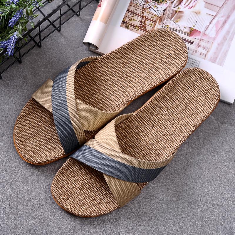 Cotton and Linen Non-Slip Home Slippers for Men and Women – Indoor Summer Slippers with Thick Bottom for Wooden Floors.