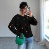Europe, America autumn and winter women's sweater fashion color love jacquard hooded long-sleeved knitted sweater