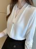 RCL Chiffon Shirt Long Loose Plus No Solid Women's Blouse, Sleeve, V-Neck, Fit, Sizes, Iron, Office/Casual Fashion, Flattering, Color, Breathable,