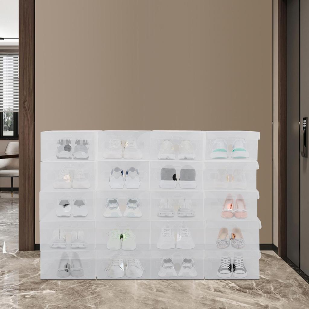 20-Piece Stackable Shoe Boxes – Flip-Top Design with Ventilation Holes – Translucent White Storage Organizer