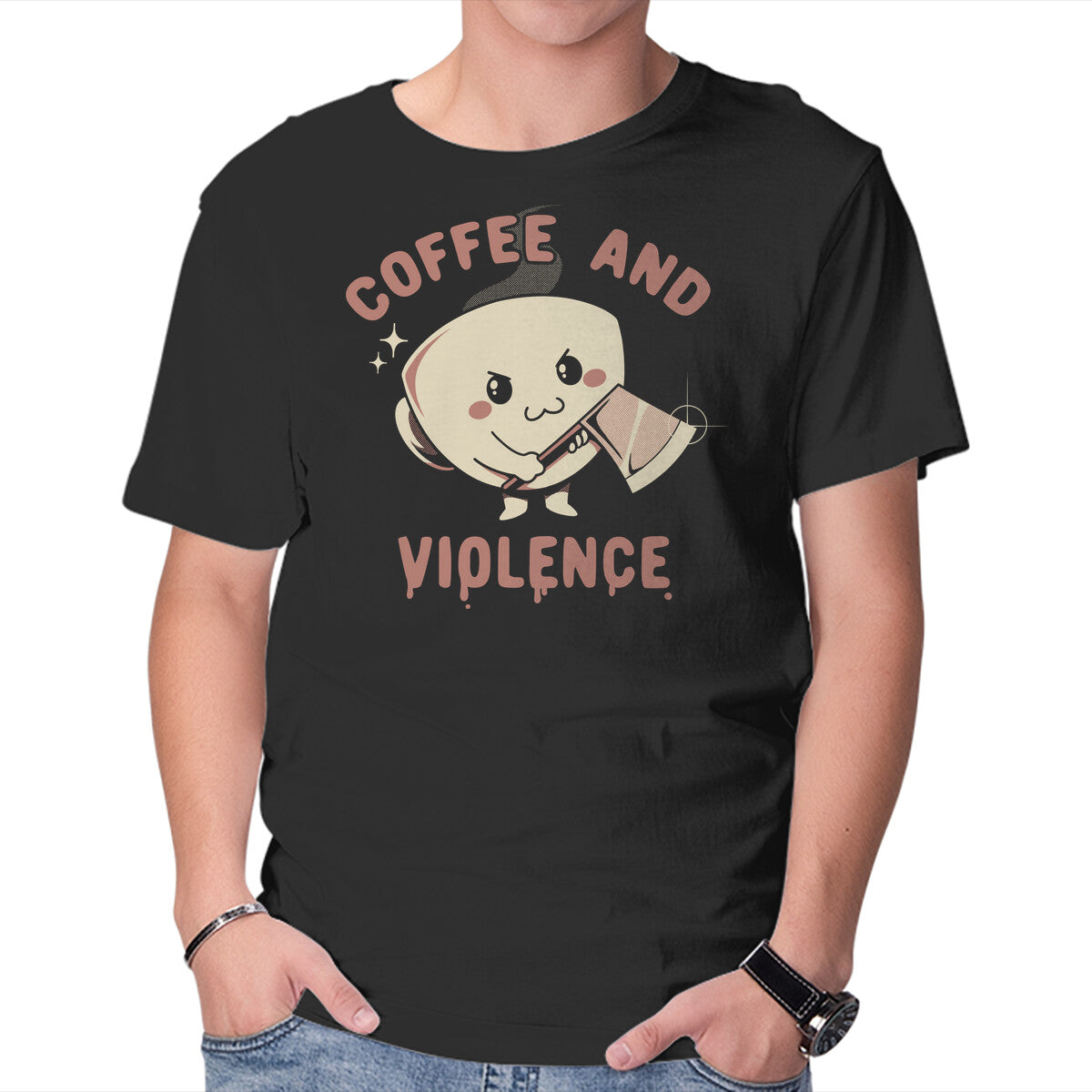 Unisex Crew Neck T-Shirt Coffee And Violence Graphic Short Sleeve Casual Tee XS