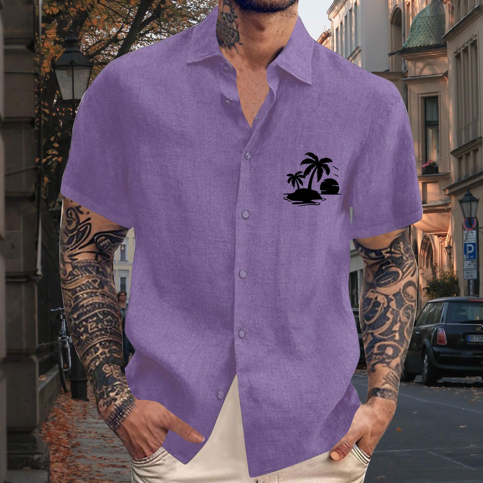 

Мужские винтажные рубашки для боулинга на пуговицах с коротким рукавом, летняя пляжная рубашка XXXL фиолетовый