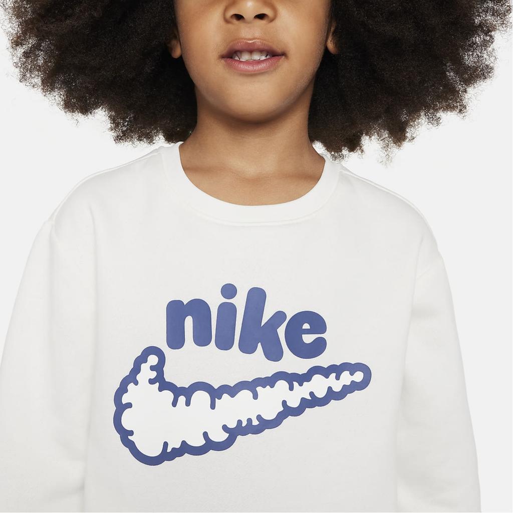 Nike Sweatshirt Letter Logo Print Round Neck Casual Fleece Kids tops White DQ3860-133