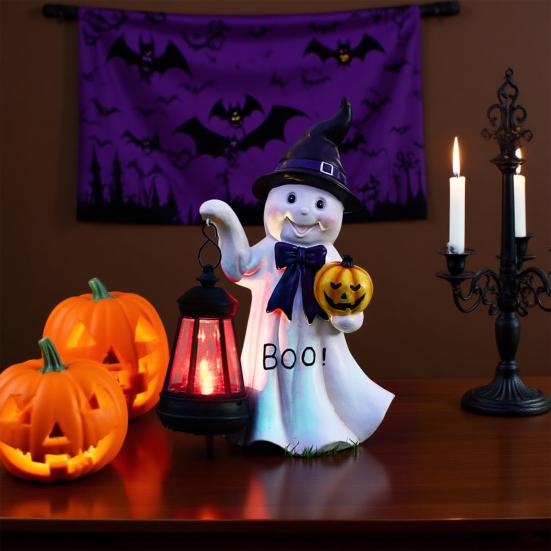 Ghost Statue Resin Ghost Figurine with Solar Powered Lantern Lighted