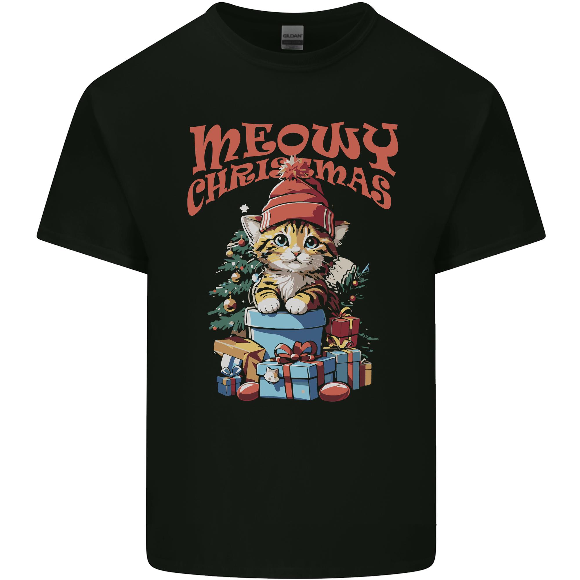 Christmas Cat Meowy Xmas Funny Unisexs Light Cotton TShirt S