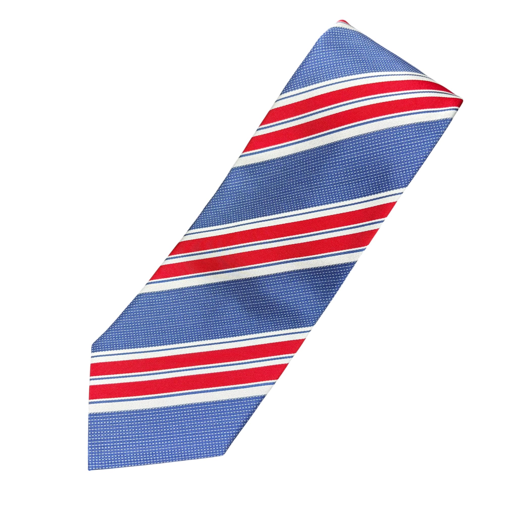 Matsumoto Co., Ltd. Italian-made, 100% silk, striped silk tie, blueredwhite