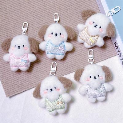 Chaveiro Pingente de Pelúcia de Cachorrinho de Desenho Animado com Som de Aperto e Osso, Broche Criativo e Acessórios de Cabelo