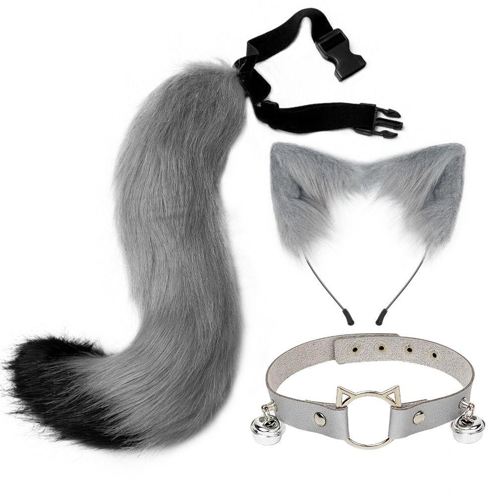 1 Set Cat Ear Halloween Cosplay Accessories Necklace Cat Tail Halloween Animal Cosplay Props Cute Adjustable