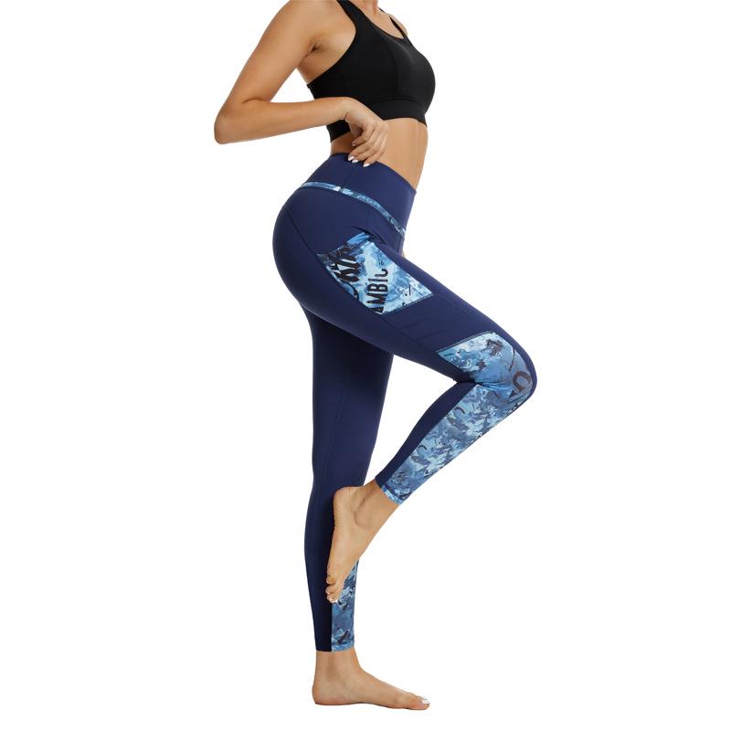 

European-American Women s High-Waisted Pocket Spliced Yoga Leggings Extra Small темно-синього кольору