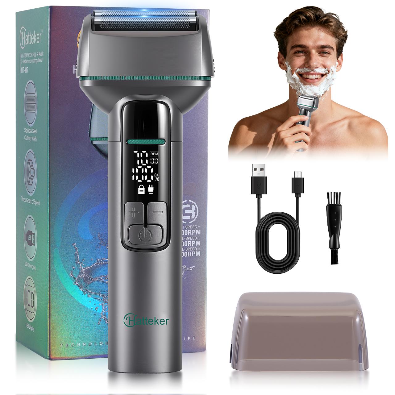 

Hatteker Cordless Rechargeable Shaver with Floating Dual Foil 3-Speed Adjustable Wet & Dry Smooth Home Shaving Electric Razor