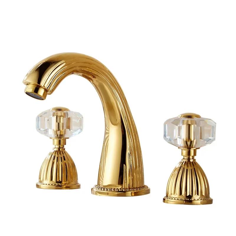 Crystal Handle Bathroom Basin Faucet 3 Holes 2 Handles Sink Mixer Faucet Basin Taps Torneira Rubinetti Bagno Bathtub Faucet
