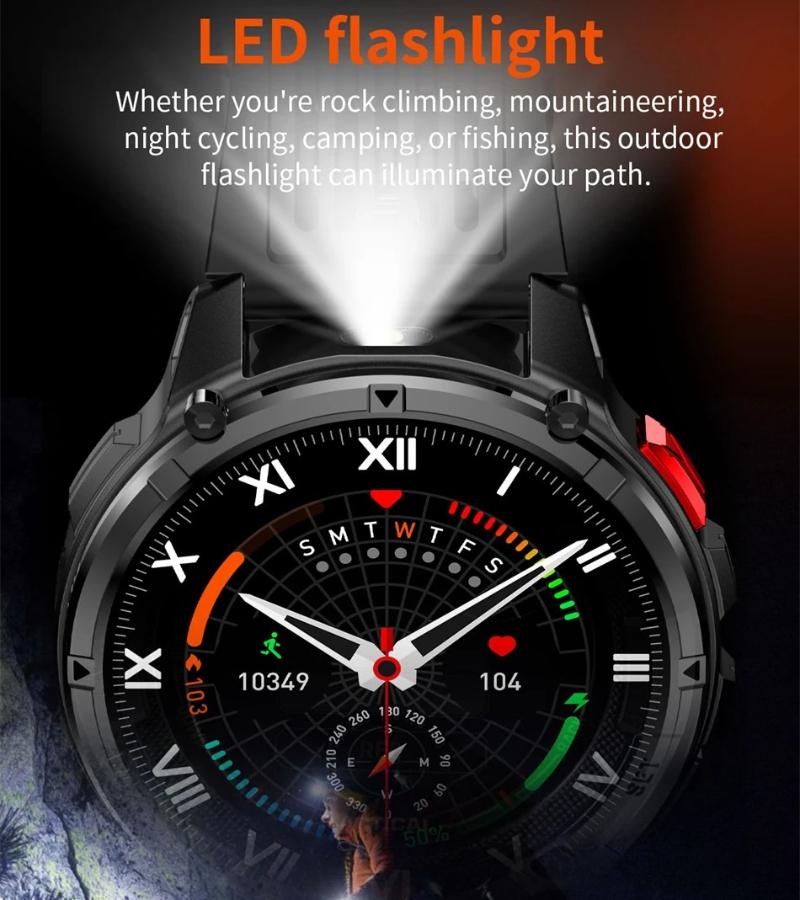 2026 New Military 1100mAh Battery Smart Watch 1.7" AMOLED Screen Compass GPS Flashlight Bluetooth Call Waterproof 5ATM Swim Smartwatch Men