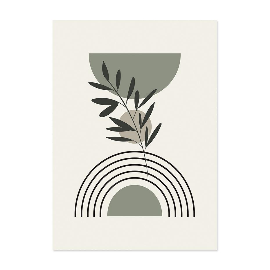 Boho Abstract Green Leaves Geometric Line Posters Wall Art Canvas Painting Prints Pictures Living Room Interior Home Decor