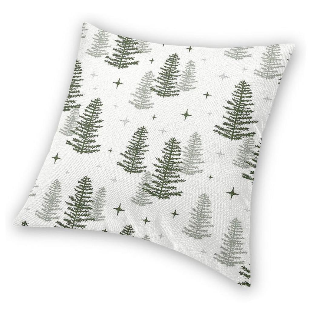 Christmas Night With Green Trees Square Pillowcase Polyester Linen Velvet Pattern Zip Decorative Pillow Case Car Cushion Cover