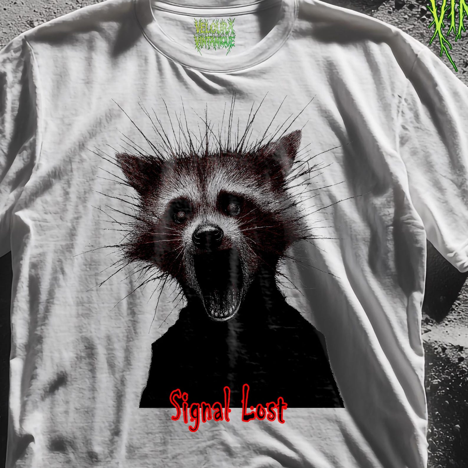 Analog Horror Raccoon Graphic Tee, Creepy Surreal Design M