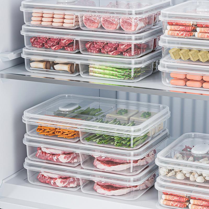 Refrigerator Storage Box Packed Meal Crisper Food Grade Sealed Food Frozen Meat 2/4/6 Compartment Refrigerated Storage Box