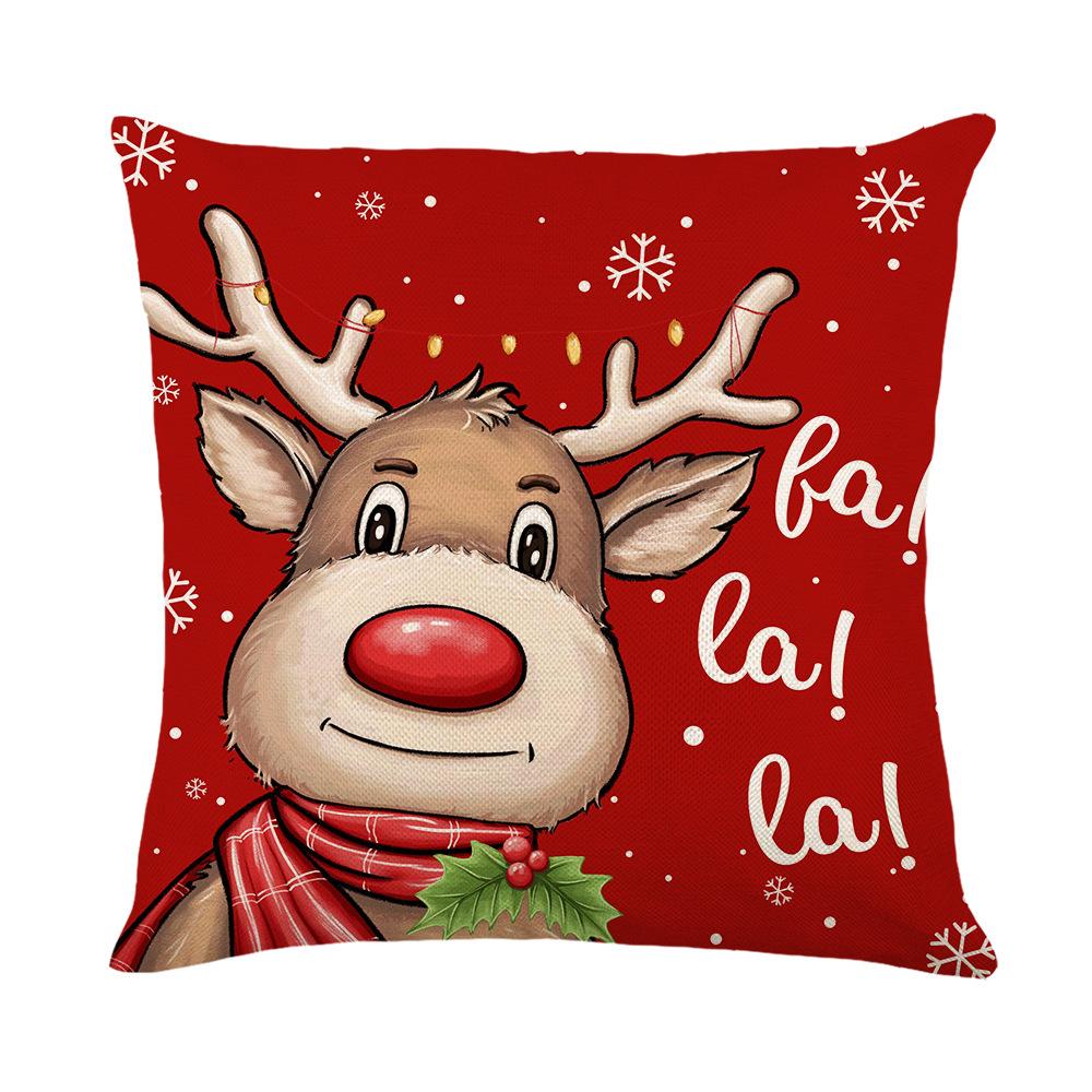 Pillow Case Christmas Elk Santa Claus Linen Printed Pillow Cushion Cover for Home Sofa