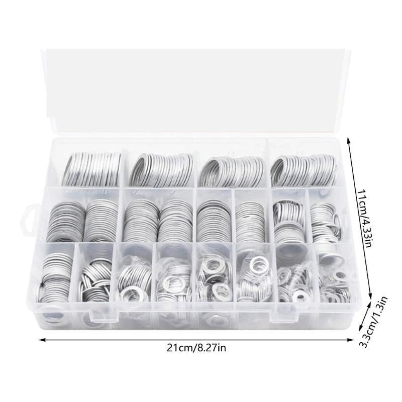 540Pcs 18 Size Automotive Drain Plug Gaskets Oil Crushed Washers Aluminum Flat Washers Hardware Assortment Kit