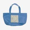 Flower Doily Big Canvas Shopper Bag _ Blue (Flower Doily Circle Knit Handmade Crochet Big Canvas Shopper Bag)