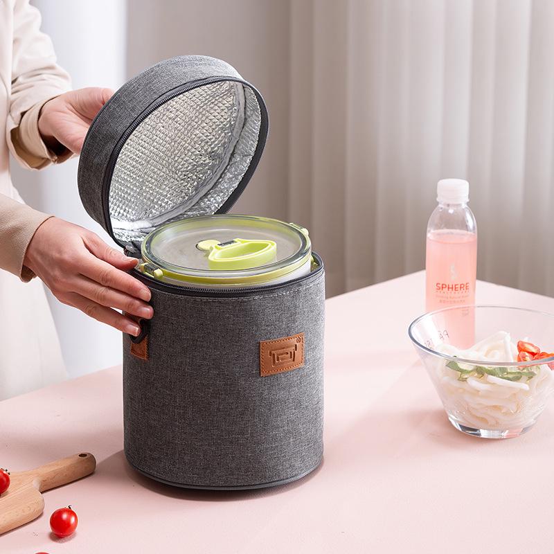 Thickened Insulated Round Lunch Bag - Portable, Large Capacity for Students and Outdoor Use