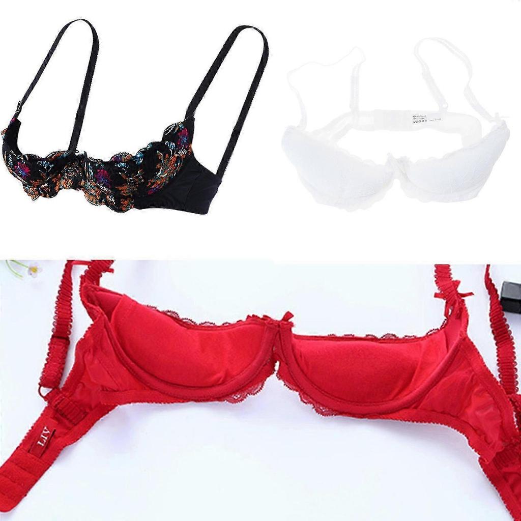 Women's Lace Shelf Bra Padded Push Up Bra 1/4 Cup Balconette Bra Underwire Bralette Sex Balconette Bra Underwire Gifts Red 80C New Arrival