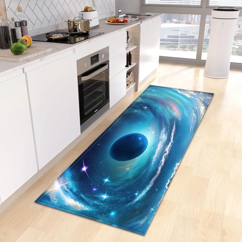 Starry Sky 3D Kitchen Rug Home Living Room Bedroom Balcony Floor Decor Carpet House Hallway Entrance Door Bath Non-Slip Foot Mat