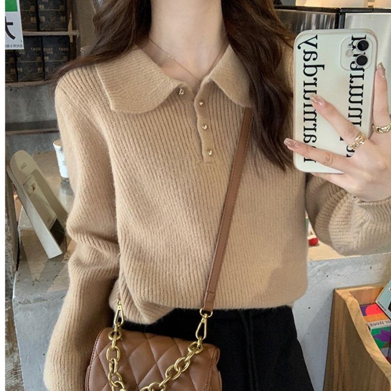 Jesienna moda Slim Fit Solidne swetry damskie Moda Nowa Zima Polo Kołnierzyk Dzianinowy Sweter Damski Długi Rękaw Baza Casual Pullover Dzianiny 24876