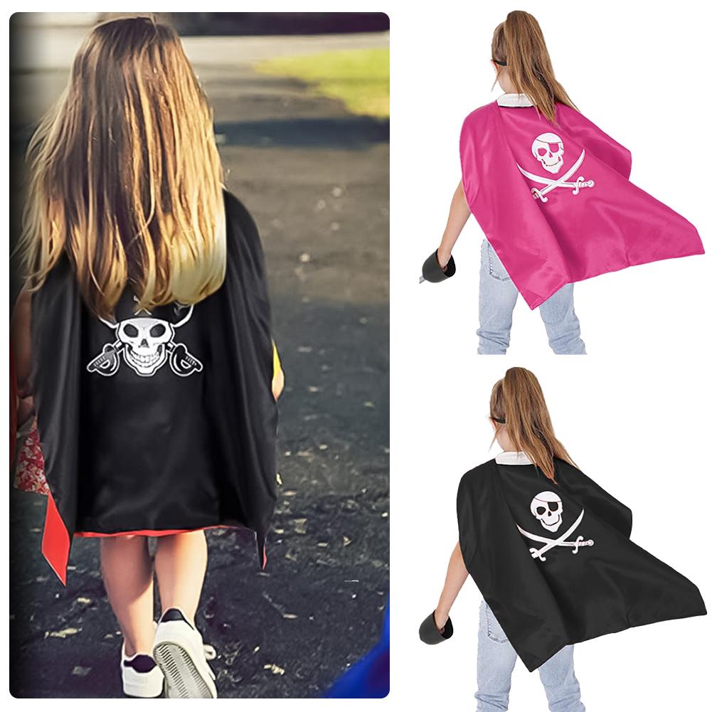 2024 Nové 1 sady/lot Halloweenské dekorace Pirátské sady Oblečení Plášť s maskou na oči Klobouk pro děti Párty Cosplay 1 Plášť 1 Maska