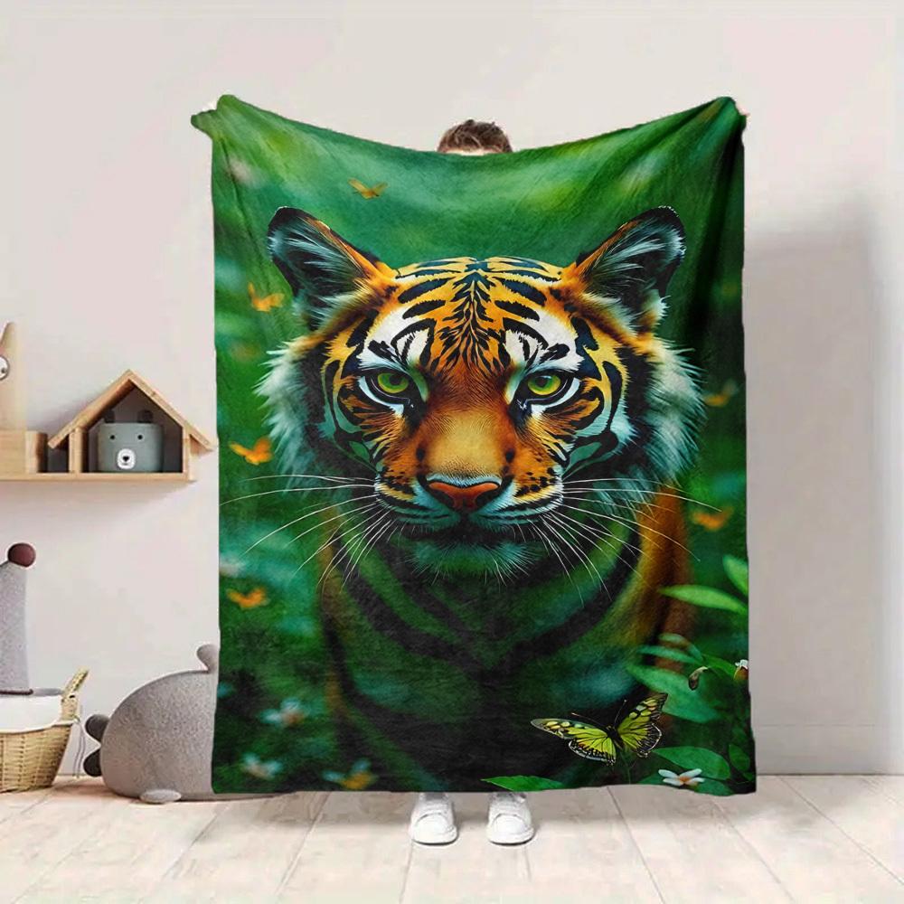 1pc Tiger Print Blanket Warm, Cozy, And Soft, Suitable for Sofas, Beds, Cars, And Office Use.Perfect for Camping And Travel, Making It a Great Gift Fo