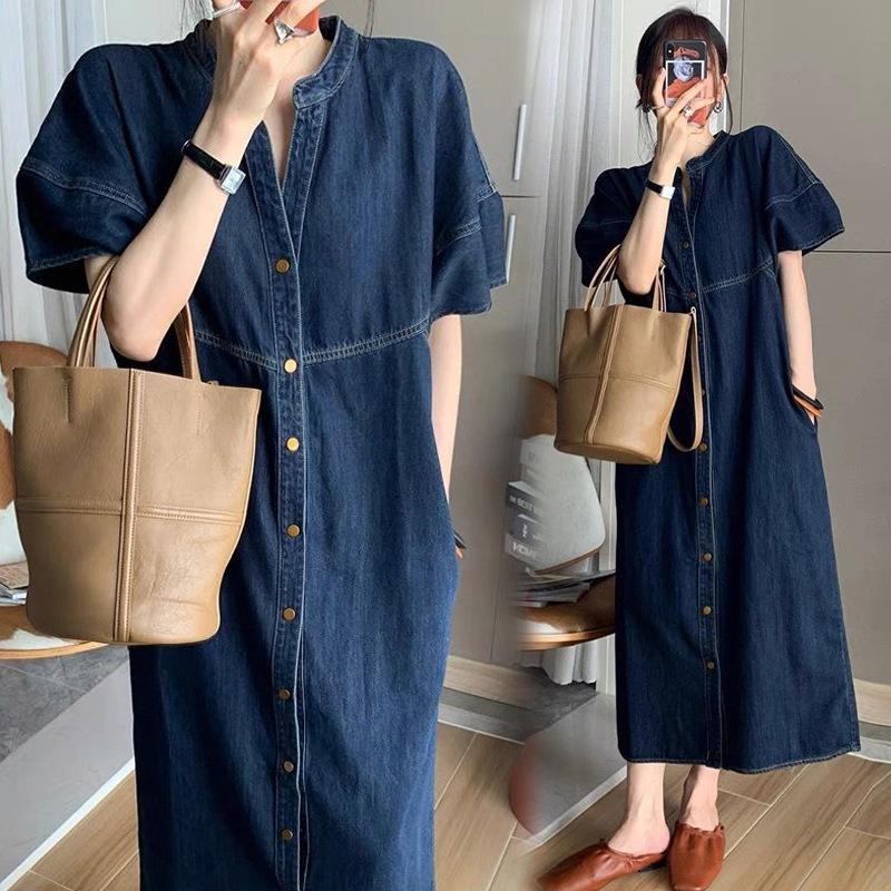 

Women s Summer French Retro Denim Dress: Pear Shape Slimming, Stylish Casual Skirt Medium