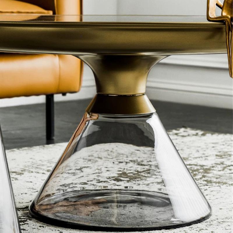 Minimalist Tempered Glass Coffee Table with Wrought Iron Design - Small Luxury Side Table for Living Room or Office