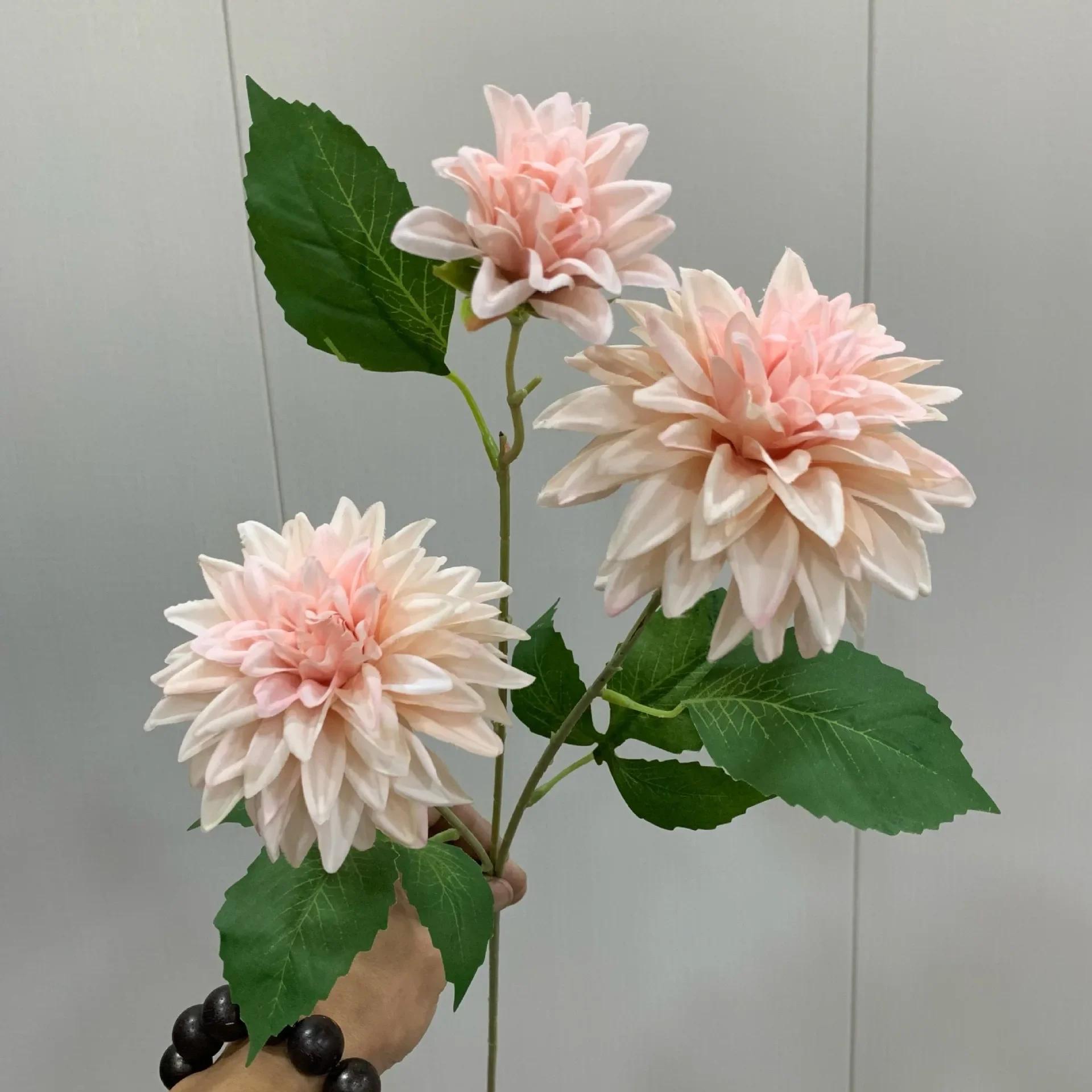 

Beautiful Dahlia Artificial Flower 3 Heads Long Branch Silk Fake Flowers for Home Wedding Decoration Flores Bedroom Table Decor