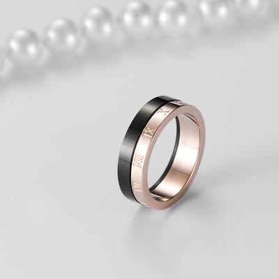 Korean Version Titanium Steel Roman Numeral Two Color Ring Fashion Ring European and American Accessories