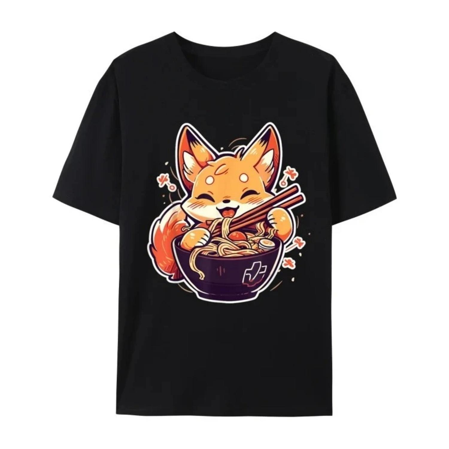 

Cute Japanese Kawaii Fox Eating Ramen Teens Tees Print Family Normal Pure WomenT Shirt Normal Clothing Shirt Graphic T Shirts XXXXXL чорний