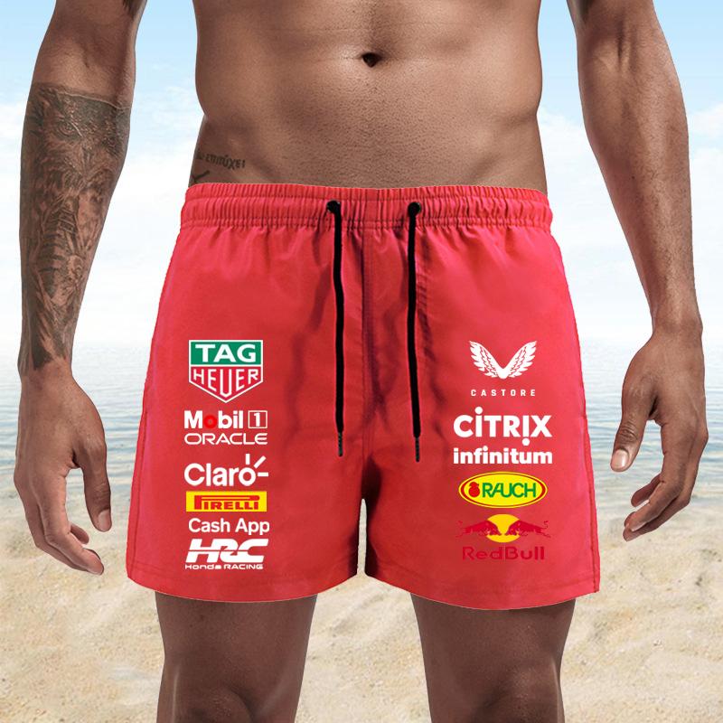 

Red Bull F1 Team Print Men s Beach Shorts Quick Dry 2026 Summer Swim Trunks S