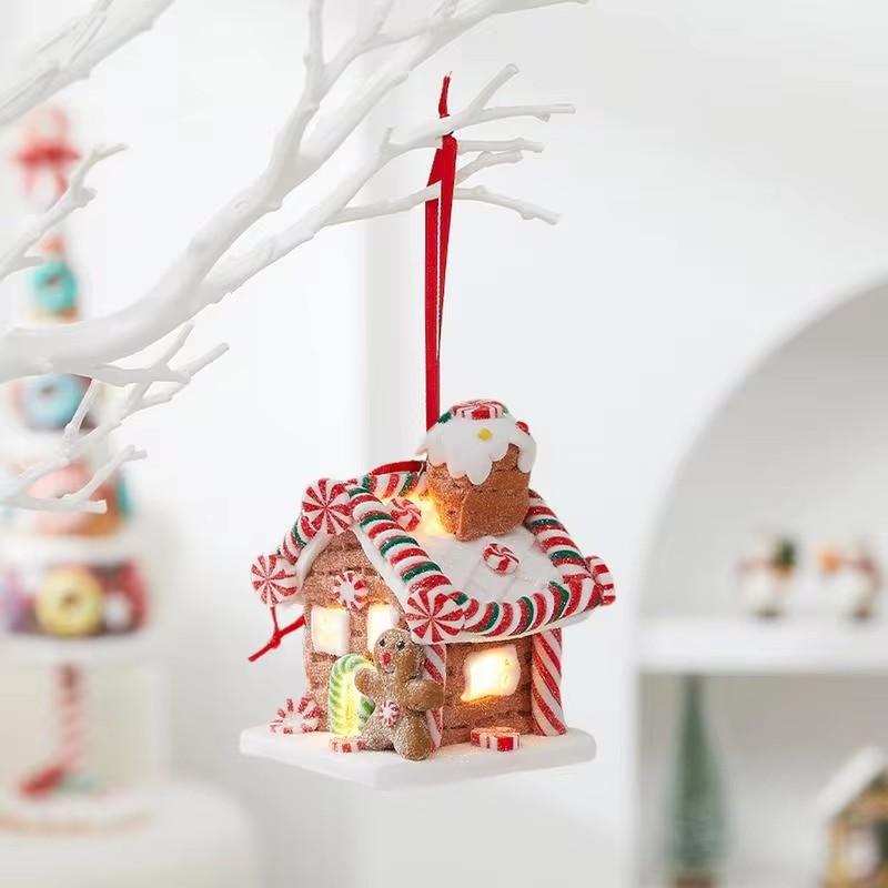 Lebkuchenhaus Baumspitze Leuchtende Mini-Lebkuchenhaus-Ornamente Märchen-Süßigkeitenhaus aus weichem Ton für Weihnachtsbaum