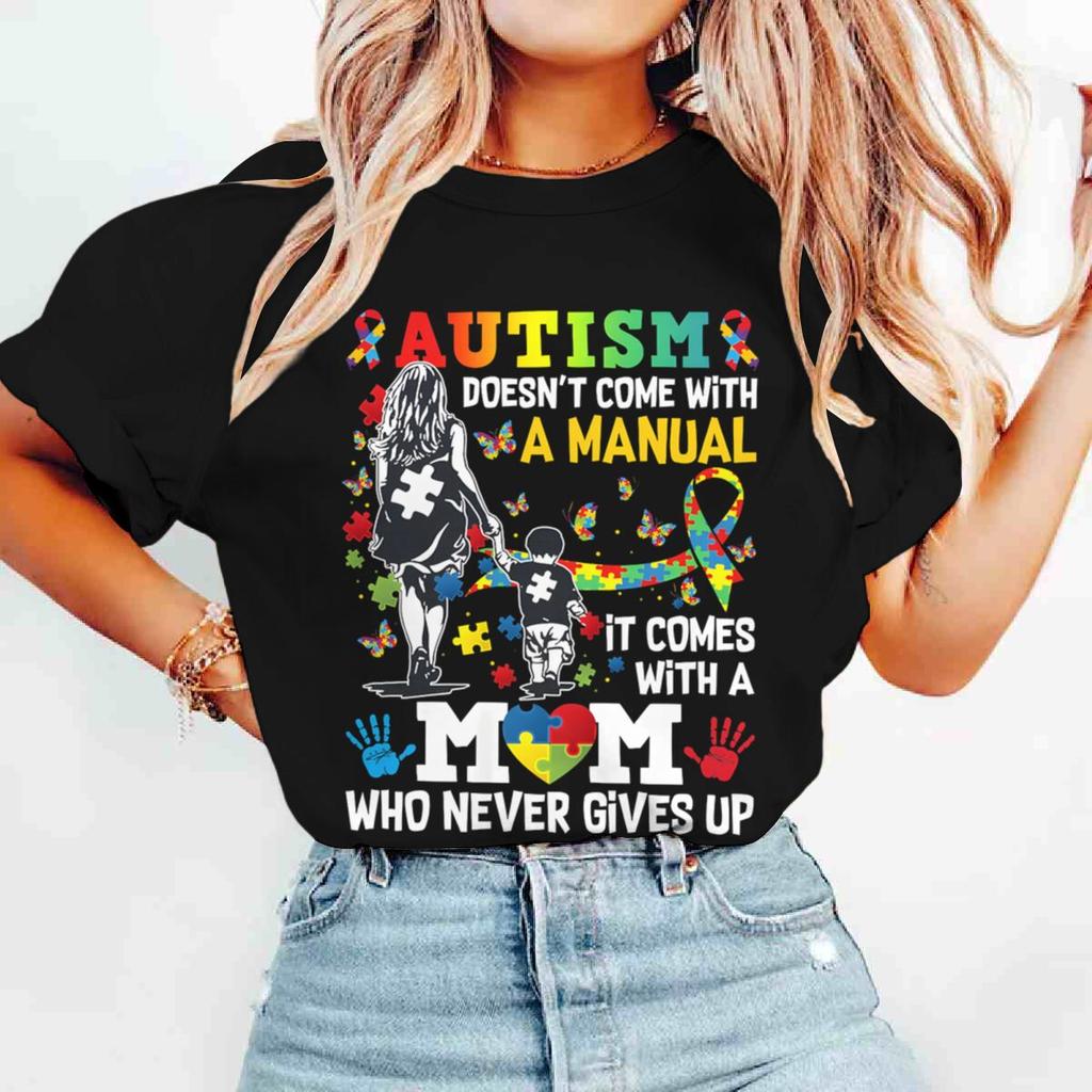 Autism Mom Shirt Autism Doesnt Come with A Unisexual Autism Awareness Puzzle Ribbon Tshirts Womens Streetwear Mama Gifts