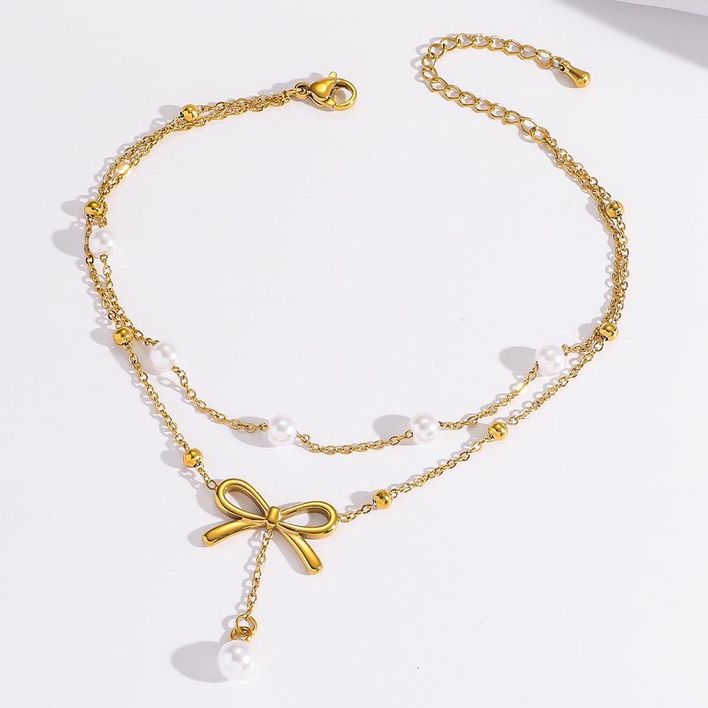 Women's Japanese-Korean Style Bowknot Tassel Anklet - Elegant Foot Jewelry
