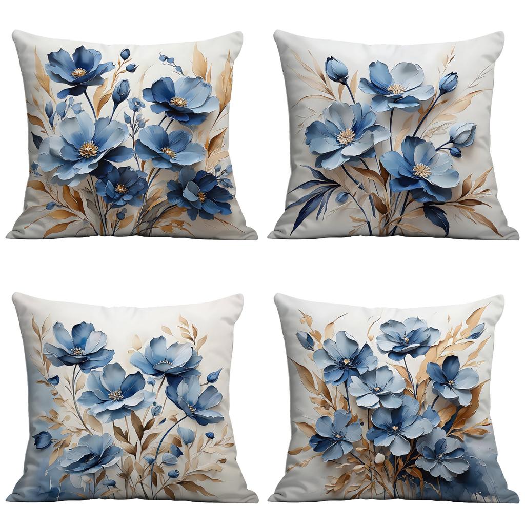 New Imitation 3d Blue Floral Pillowcase Small Fresh Home Cushion Pillowcase Decoration