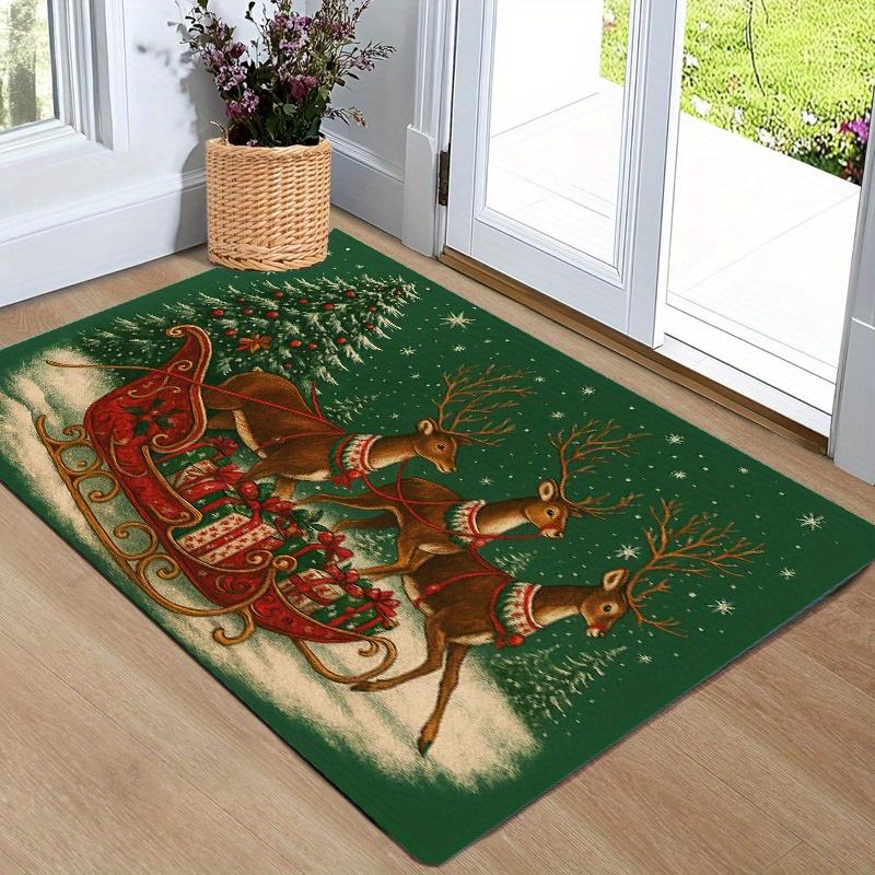 1Pcs Anti Fatigue Kitchen Rugs Christmas Reindeer Print Waterproof Non-Slip Thick Cushioned Kitchen Mat Heavy Duty Comfort Standing Mat for Kitchen