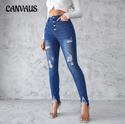 High-waisted Skinny Jeans Women's Slimming Blue Buttoned Leggings Pencil Pant