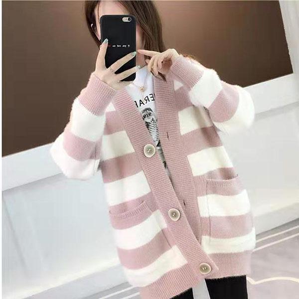 

No Hair Off, Water Velvet Stripes, вязаный кардиган большого размера, женский свитер, свободный длинный рукав, осень и зима, с вязаным кардиганом S