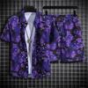Set Camicia a Maniche Corte con Stampa Hawaiana alla Moda Uomo Abito Due Pezzi